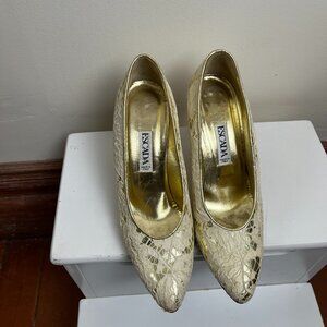 80s Vintage Escada Lace Leather Pumps Heels